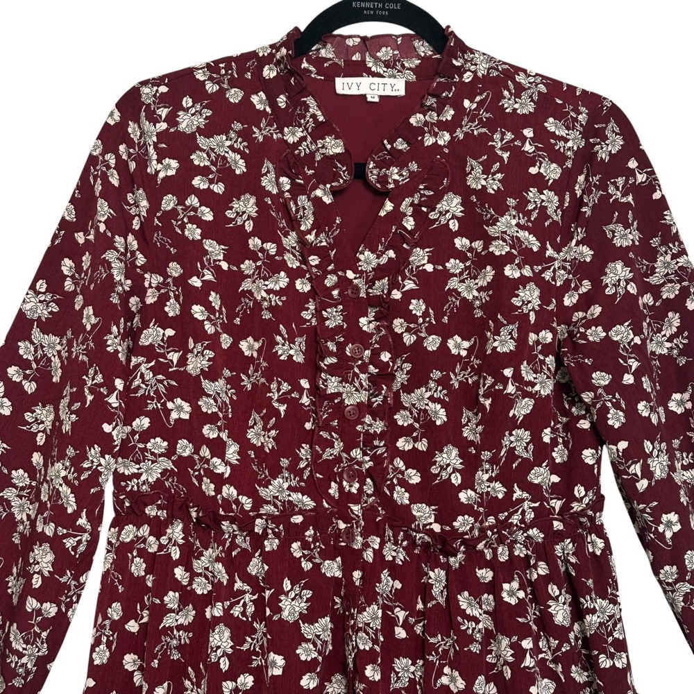 Ivy City Dress Lisbeth Floral Tiered Ruffle High Low Burgundy‎ M Cottagecore - Picture 5 of 15